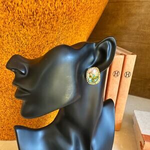 Gold, Pink, and Green Floral Stud Earring- Top quality, luxury jewelry, vintage